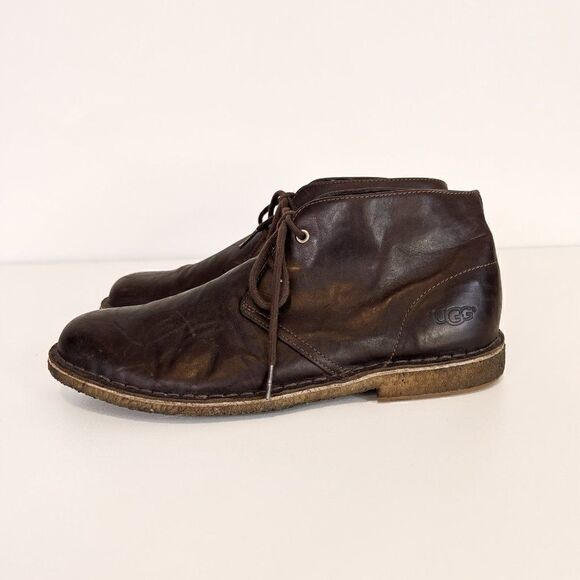 UGG Leighton Brown Leather Desert Chukka Boots - Picture 4 of 7